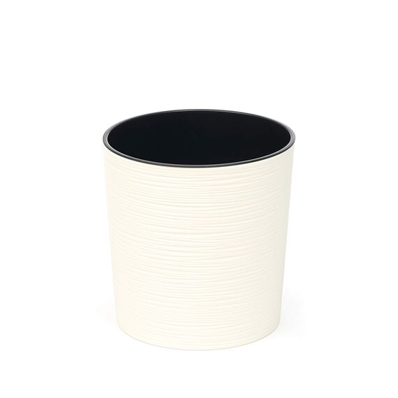 HappyFlower Blumentopf Pflanzkübel inkl. Einsatz rund Meißel-Optik Übertöpfe (Creme (Beige), Durchmesser 30 cm/Höhe 30,5 cm)