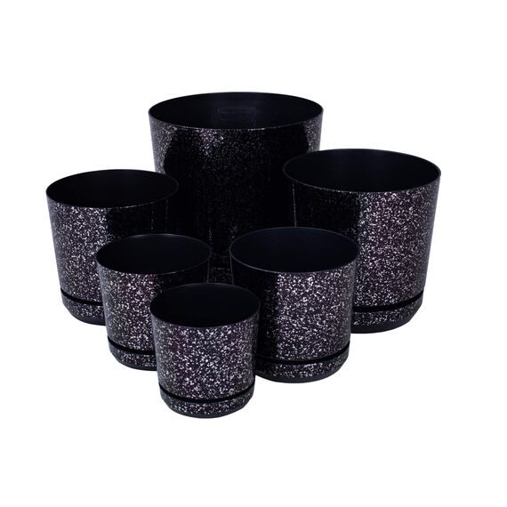 KORAD Blumentopf/Übertopf Schwarzer Marmor 26 cm - Pflanzkübel aus Hochwertiger Kunststoff - Dekorativer Topf für Pflanzen