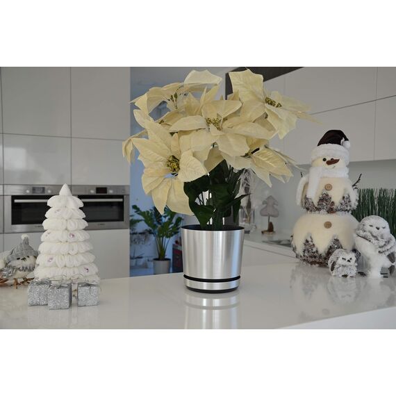 KORAD Blumentopf/Übertopf gebürstetes Aluminium 21 cm - Pflanzkübel aus Hochwertiger Kunststoff - Dekorativer Topf für Pflanzen