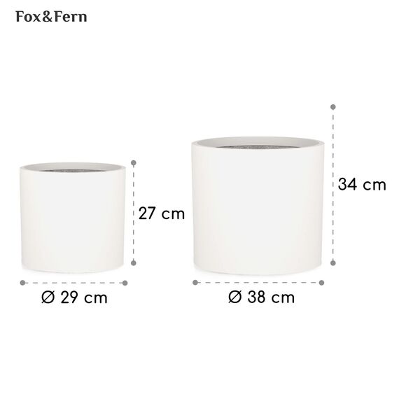 Fox & Fern Übertöpfe, Blumentöpfe für den Innenbereich, für Zimmerpflanzen, passend für moderne Pflanzenständer von Mid-Century, Ablaufstöpsel, Fiberstone, mattes Weiß, 30,5 cm und 38,1 cm 2er Set