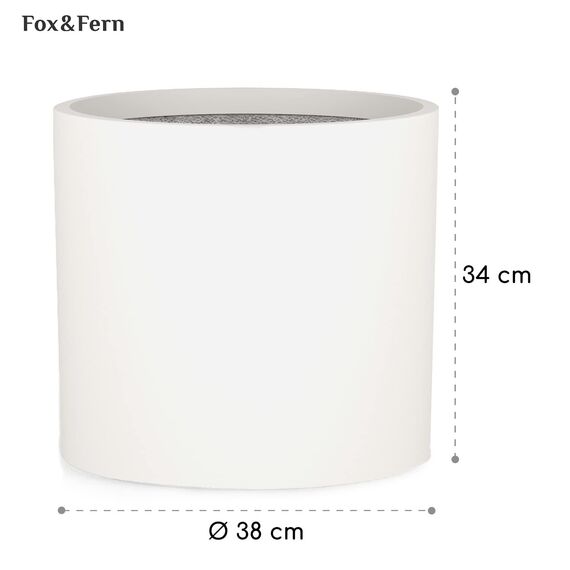 Fox&Fern Übertopf XL - Blumentopf Gross inkl. Wasserabfluss - Blumentopf hoch 34cm - Übertöpfe für Zimmerpflanzen - 38cm Durchmesser - Pflanzentöpfe groß - Plant Pot - mattweiß