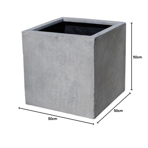 VIVANNO Pflanzkübel Fiberglas Block Frostsicher - 50x50x50 cm - Beton-Design Grau - Blumenkübel Quadratisch für Draußen und Drinnen