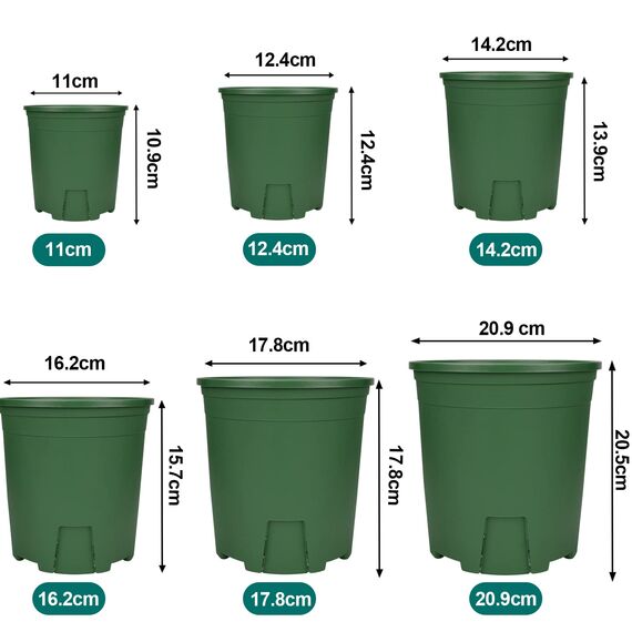 Muzhira Blumentopf, 17.8cm 10er Atmungsaktiver Pflanzentopf aus Kunststoff für Innen- und Außenbereich, Bonsai-Pflanzen, Aloe, Kräuter, Orchideen und mehr - Grün