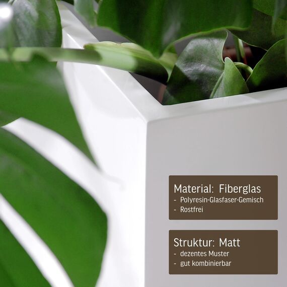 VIVANNO Pflanzkübel Fiberglas Block Frostsicher - 40x40x40 cm - Weiß Matt - Blumenkübel Quadratisch für Draußen und Drinnen