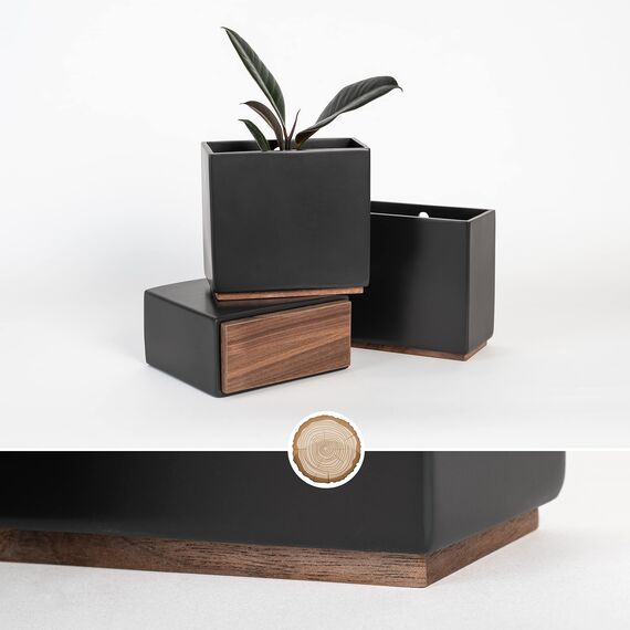 Kazai. Wandvasen -Alma- | Moderne Hängende Blumentöpfe für die Wand | 3-teiliges Übertopf-Set aus hochwertigem Resin für Zimmerpflanzen, Kunstpflanzen, Blumen u.m. | Schwarz