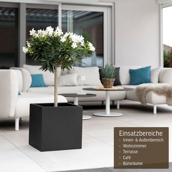 VIVANNO Pflanzkübel Fiberglas Block Frostsicher - 40x40x40 cm - Anthrazit Matt - Blumenkübel Quadratisch für Draußen und Drinnen
