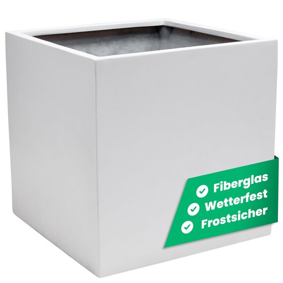 VIVANNO Pflanzkübel Fiberglas Block Frostsicher - 40x40x40 cm - Weiß Matt - Blumenkübel Quadratisch für Draußen und Drinnen