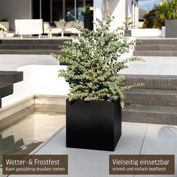 VIVANNO Pflanzkübel Fiberglas Block Frostsicher - 45x45x45 cm - Anthrazit Matt - Blumenkübel Quadratisch für Draußen und Drinnen