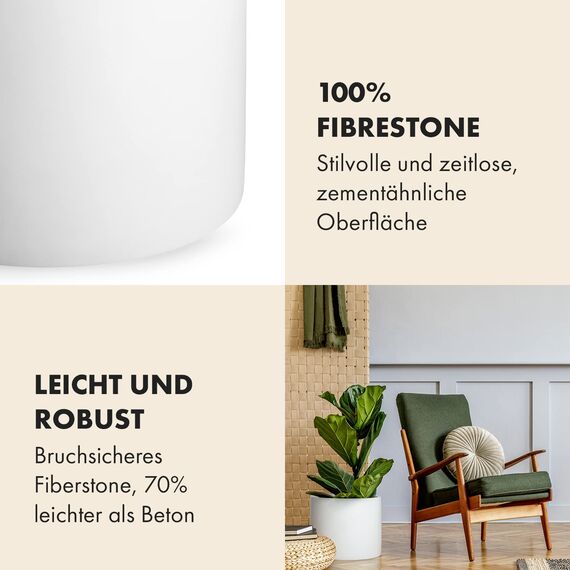 Fox&Fern Übertopf XXL - Blumentopf Gross inkl Wasserabfluss - Blumentopf hoch 42cm - Übertöpfe für Zimmerpflanzen - 46cm Durchmesser - Pflanzentöpfe groß - Plant Pot - mattweiß