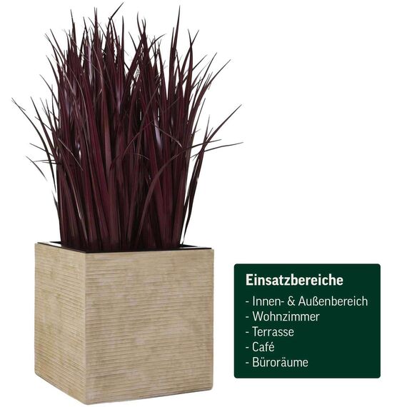 VIVANNO Pflanzkübel Fiberglas Block Frostsicher - 40x40x40 cm - Gestreift Beige - Blumenkübel Quadratisch für Draußen und Drinnen