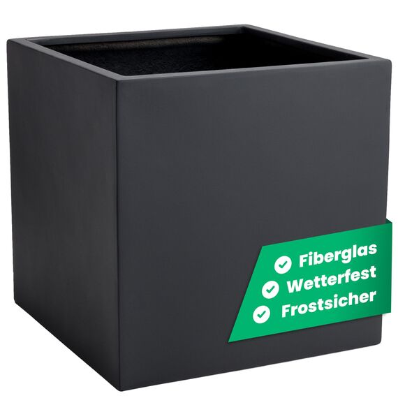 VIVANNO Pflanzkübel Fiberglas Block Frostsicher - 60x60x60 cm - Anthrazit Matt - Blumenkübel Quadratisch für Draußen und Drinnen