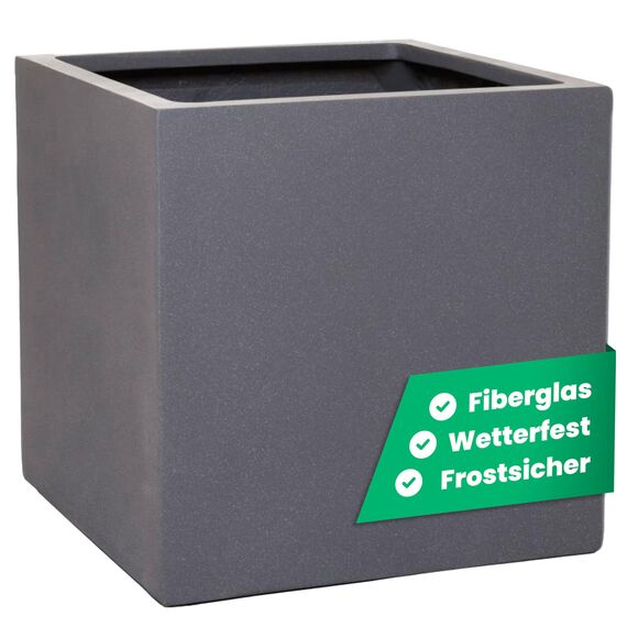 VIVANNO Pflanzkübel Fiberglas Block Frostsicher - 40x40x40 cm - Graphitgrau - Blumenkübel Quadratisch für Draußen und Drinnen