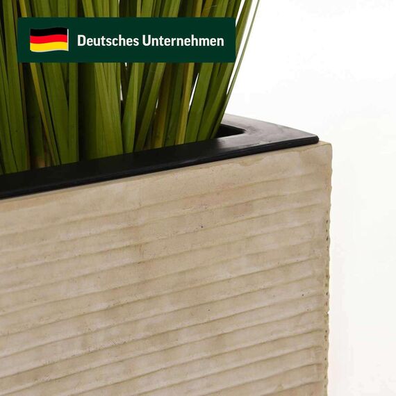 VIVANNO Pflanzkübel Fiberglas Block Frostsicher - 40x40x40 cm - Gestreift Beige - Blumenkübel Quadratisch für Draußen und Drinnen