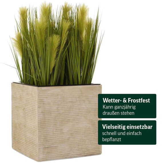 VIVANNO Pflanzkübel Fiberglas Block Frostsicher - 40x40x40 cm - Gestreift Beige - Blumenkübel Quadratisch für Draußen und Drinnen