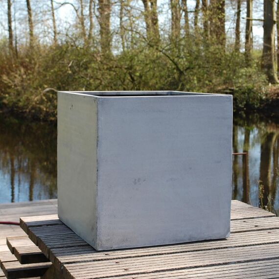 VIVANNO Pflanzkübel Fiberglas Block Frostsicher - 50x50x50 cm - Beton-Design Grau - Blumenkübel Quadratisch für Draußen und Drinnen