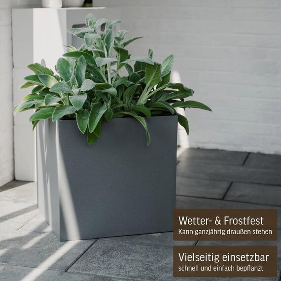 VIVANNO Pflanzkübel Fiberglas Block Frostsicher - 40x40x40 cm - Graphitgrau - Blumenkübel Quadratisch für Draußen und Drinnen