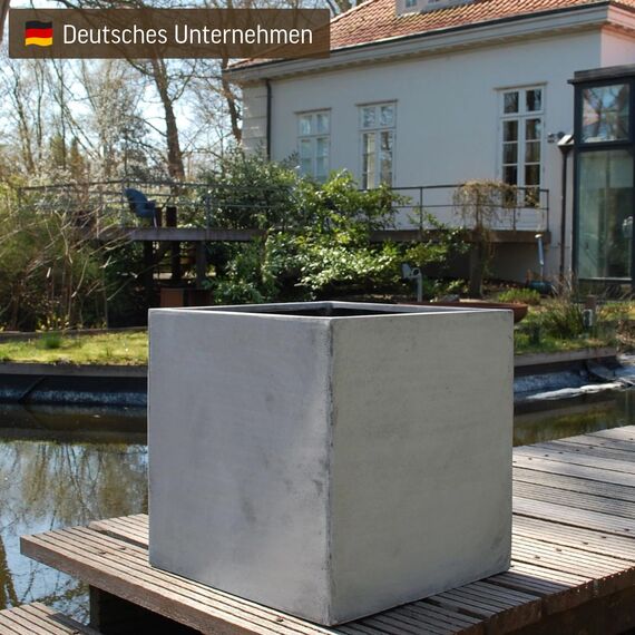 VIVANNO Pflanzkübel Fiberglas Block Frostsicher - 50x50x50 cm - Beton-Design Grau - Blumenkübel Quadratisch für Draußen und Drinnen