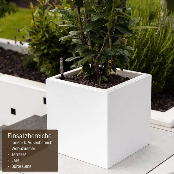 VIVANNO Pflanzkübel Fiberglas Block Frostsicher - 40x40x40 cm - Weiß Matt - Blumenkübel Quadratisch für Draußen und Drinnen