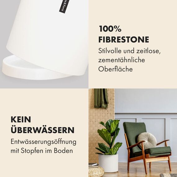 Fox & Fern Übertöpfe, Blumentöpfe für den Innenbereich, für Zimmerpflanzen, passend für moderne Pflanzenständer von Mid-Century, Ablaufstöpsel und Untersetzer, Fiberstone, mattes Weiß, 30,5 cm