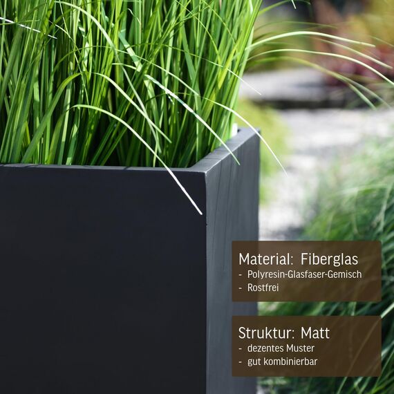 VIVANNO Pflanzkübel Fiberglas Block Frostsicher - 45x45x45 cm - Anthrazit Matt - Blumenkübel Quadratisch für Draußen und Drinnen