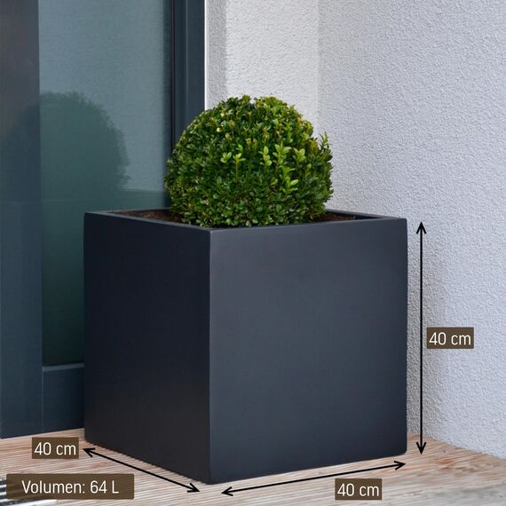 VIVANNO Pflanzkübel Fiberglas Block Frostsicher - 40x40x40 cm - Anthrazit Matt - Blumenkübel Quadratisch für Draußen und Drinnen