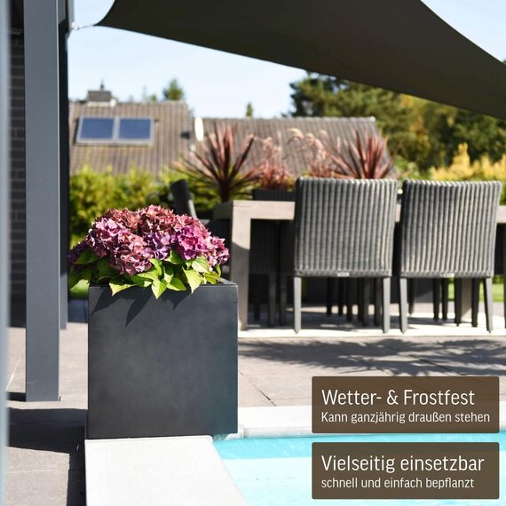 VIVANNO Pflanzkübel Fiberglas Block Frostsicher - 30x30x30 cm - Anthrazit Matt - Blumenkübel Quadratisch für Draußen und Drinnen