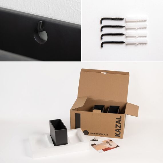 Kazai. Wandvasen -Alma- | Moderne Hängende Blumentöpfe für die Wand | 3-teiliges Übertopf-Set aus hochwertigem Resin für Zimmerpflanzen, Kunstpflanzen, Blumen u.m. | Schwarz