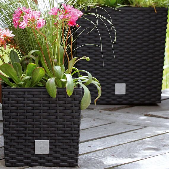 Deuba 2X Blumentopf 35L 32x32x33cm Rato Low Innentopf Mit Griffen Wetterfest Rattanoptik Pflanzkasten Übertopf Pflanzkübel Blumenkasten Quadratisch Anthrazit