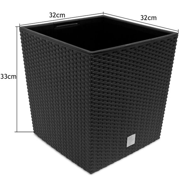 Deuba 2X Blumentopf 35L 32x32x33cm Rato Low Innentopf Mit Griffen Wetterfest Rattanoptik Pflanzkasten Übertopf Pflanzkübel Blumenkasten Quadratisch Anthrazit