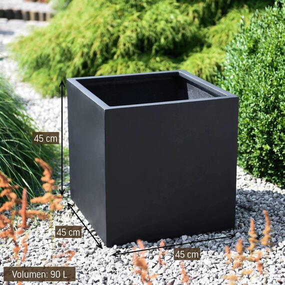 VIVANNO Pflanzkübel Fiberglas Block Frostsicher - 45x45x45 cm - Anthrazit Matt - Blumenkübel Quadratisch für Draußen und Drinnen