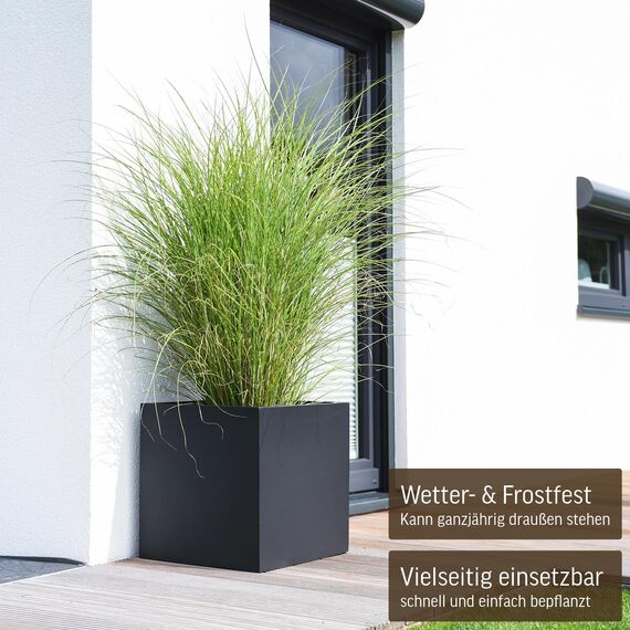 VIVANNO Pflanzkübel Fiberglas Block Frostsicher - 50x50x50 cm - Anthrazit Matt - Blumenkübel Quadratisch für Draußen und Drinnen