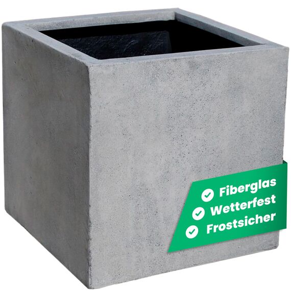 VIVANNO Pflanzkübel Fiberglas Block Frostsicher - 40x40x40 cm - Beton-Design Grau - Blumenkübel Quadratisch für Draußen und Drinnen