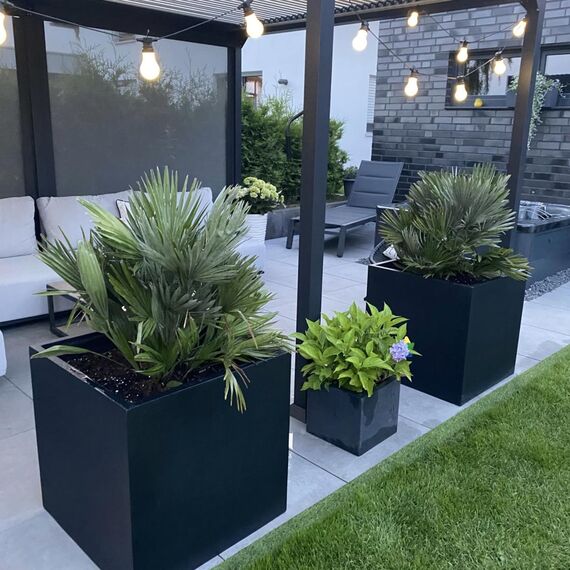 VIVANNO Pflanzkübel Fiberglas Block Frostsicher - 60x60x60 cm - Anthrazit Matt - Blumenkübel Quadratisch für Draußen und Drinnen