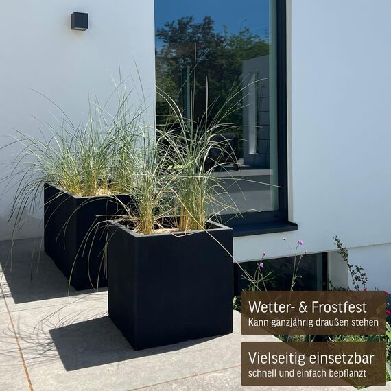 VIVANNO Pflanzkübel Fiberglas Block Frostsicher - 40x40x40 cm - Steinoptik Anthrazit - Blumenkübel Quadratisch für Draußen und Drinnen