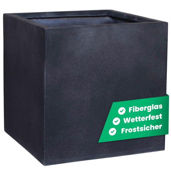 VIVANNO Pflanzkübel Fiberglas Block Frostsicher - 40x40x40 cm - Steinoptik Anthrazit - Blumenkübel Quadratisch für Draußen und Drinnen