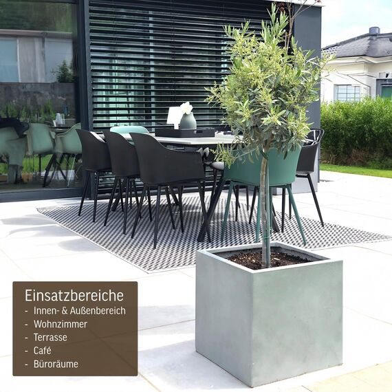 VIVANNO Pflanzkübel Fiberglas Block Frostsicher - 60x60x60 cm - Beton-Design Grau - Blumenkübel Quadratisch für Draußen und Drinnen
