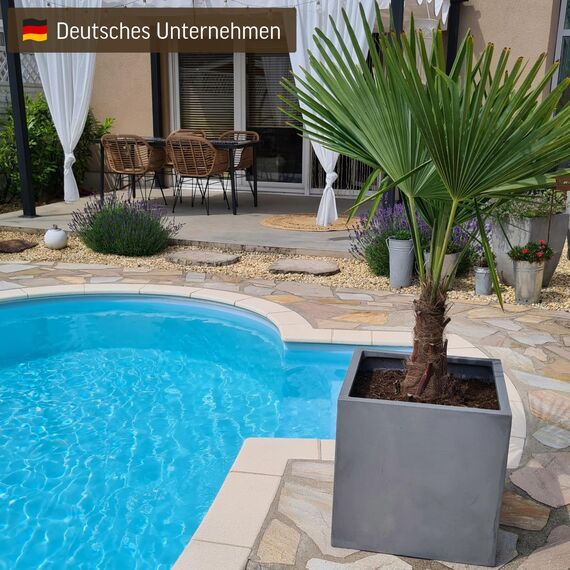 VIVANNO Pflanzkübel Fiberglas Block Frostsicher - 45x45x45 cm - Beton-Design Grau - Blumenkübel Quadratisch für Draußen und Drinnen