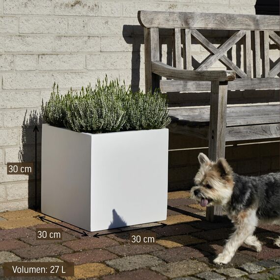 VIVANNO Pflanzkübel Fiberglas Block Frostsicher - 30x30x30 cm - Weiß Matt - Blumenkübel Quadratisch für Draußen und Drinnen
