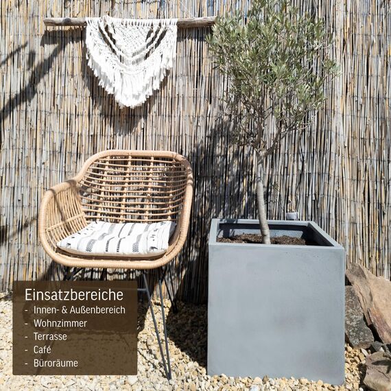 VIVANNO Pflanzkübel Fiberglas Block Frostsicher - 45x45x45 cm - Beton-Design Grau - Blumenkübel Quadratisch für Draußen und Drinnen