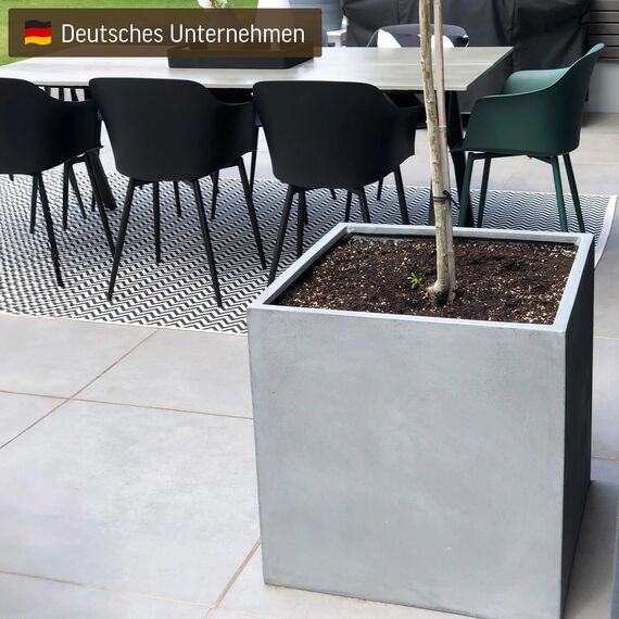 VIVANNO Pflanzkübel Fiberglas Block Frostsicher - 60x60x60 cm - Beton-Design Grau - Blumenkübel Quadratisch für Draußen und Drinnen