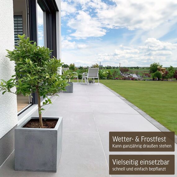 VIVANNO Pflanzkübel Fiberglas Block Frostsicher - 30x30x30 cm - Beton-Design Grau - Blumenkübel Quadratisch für Draußen und Drinnen