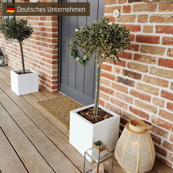 VIVANNO Pflanzkübel Fiberglas Block Frostsicher - 30x30x30 cm - Weiß Matt - Blumenkübel Quadratisch für Draußen und Drinnen
