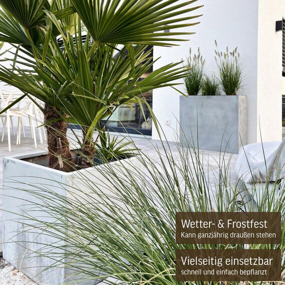 VIVANNO Pflanzkübel Fiberglas Block Frostsicher - 45x45x45 cm - Beton-Design Grau - Blumenkübel Quadratisch für Draußen und Drinnen