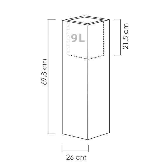 Scheurich C-Cube High, Hochgefäß aus Kunststoff, Stony Grey, 26 cm lang, 26 cm breit, 70 cm hoch, 9 l Vol.