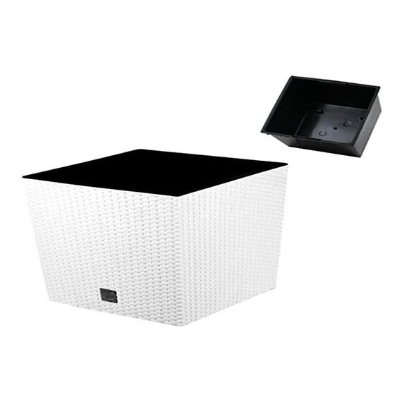 Rato-Topf 15,8 Liter mit Pflanzschale in weiß 26,2 x 26,2 x 26,6 cm.