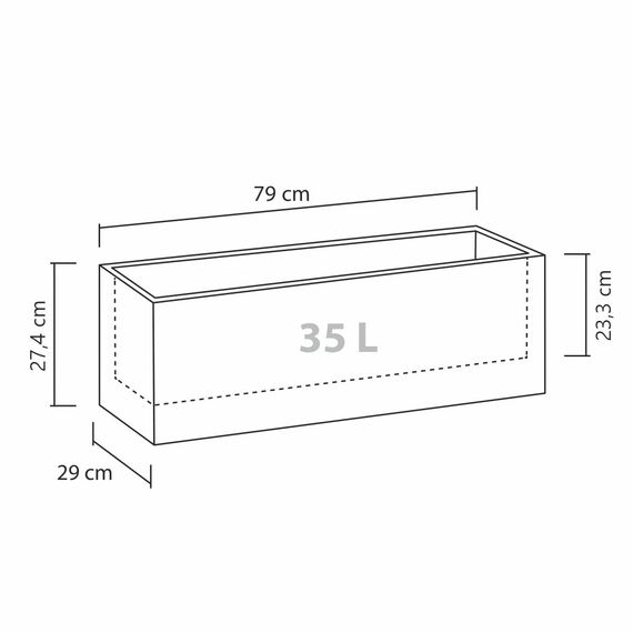 Scheurich C-Cube Long, Pflanzgefäß aus Kunststoff, Stony Grey, 80 cm lang, 29 cm breit, 27 cm hoch, 38 l Vol.