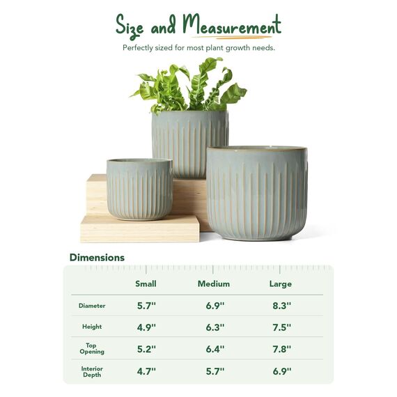 LE TAUCI 3er Set Blumentopf Keramik, 21+17+14 cm Durchmesser Ubertopf für Zimmerpflanzen, Plfanztopf mit Drainagelöchern, Mittelgroßer Zylinder Blumentopf, Reaktive Glasur Blaugrau