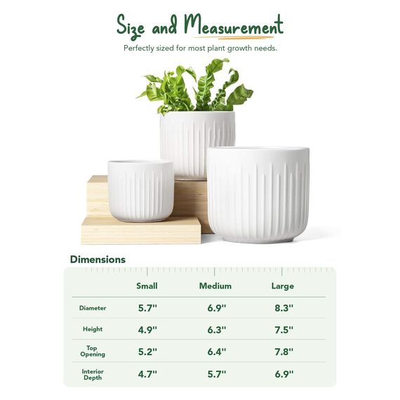 LE TAUCI 3er Set Blumentopf Keramik, 21+17+14 cm Durchmesser Ubertopf für Zimmerpflanzen, Plfanztopf mit Drainagelöchern, Mittelgroßer Zylinder Blumentopf, Mattweiß