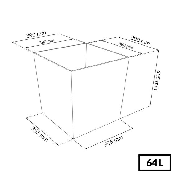 64 -Liter -Zeit Pot mit weißem Plantarfand 40 x 40 x 40,8 cm.