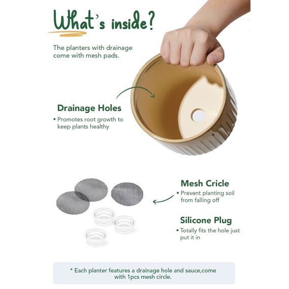 LE TAUCI 3er Set Blumentopf Keramik, 21+17+14 cm Durchmesser Ubertopf für Zimmerpflanzen, Plfanztopf mit Drainagelöchern, Mittelgroßer Zylinder Blumentopf, Reaktive Glasur Beige